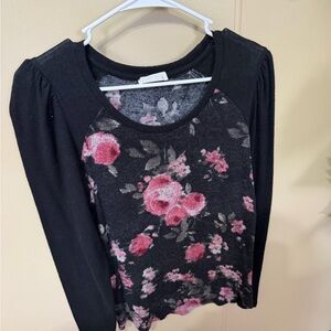 Maurices Black and Pink Floral Long Sleeve Top